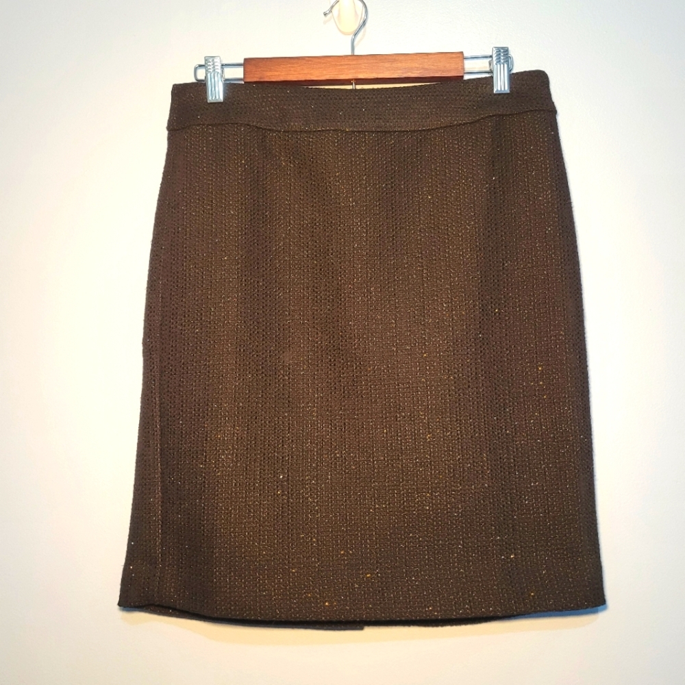 NWT Ann Taylor Petite Black Tweed Pencil Skirt Womens Size 8P Gold Metallic‎